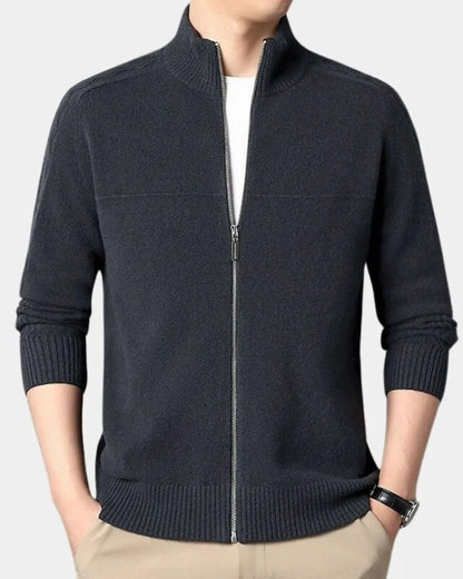 Oscar | Olive Zip-Front Knit Cardigan