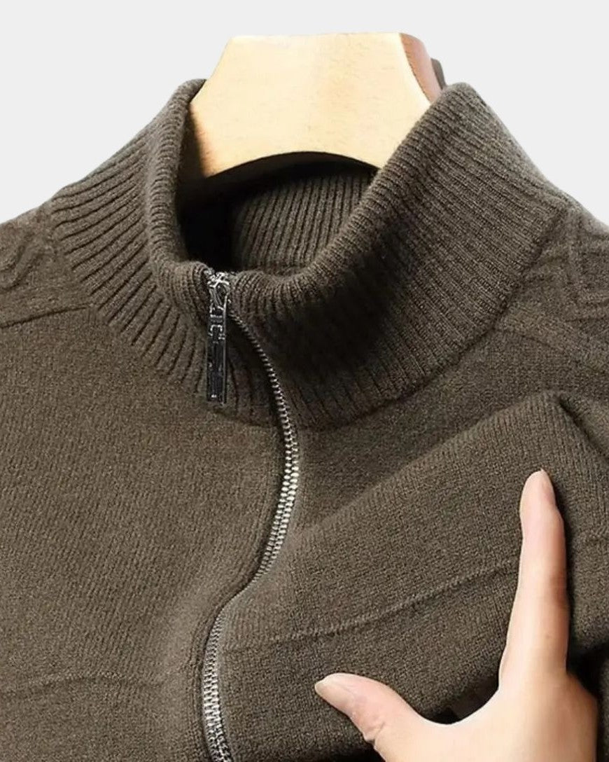 Oscar | Olive Zip-Front Knit Cardigan