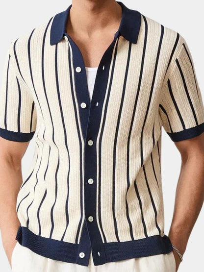 Preston | Striped Button-Front Knit Polo