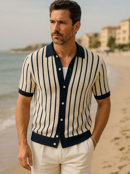 Preston | Striped Button-Front Knit Polo