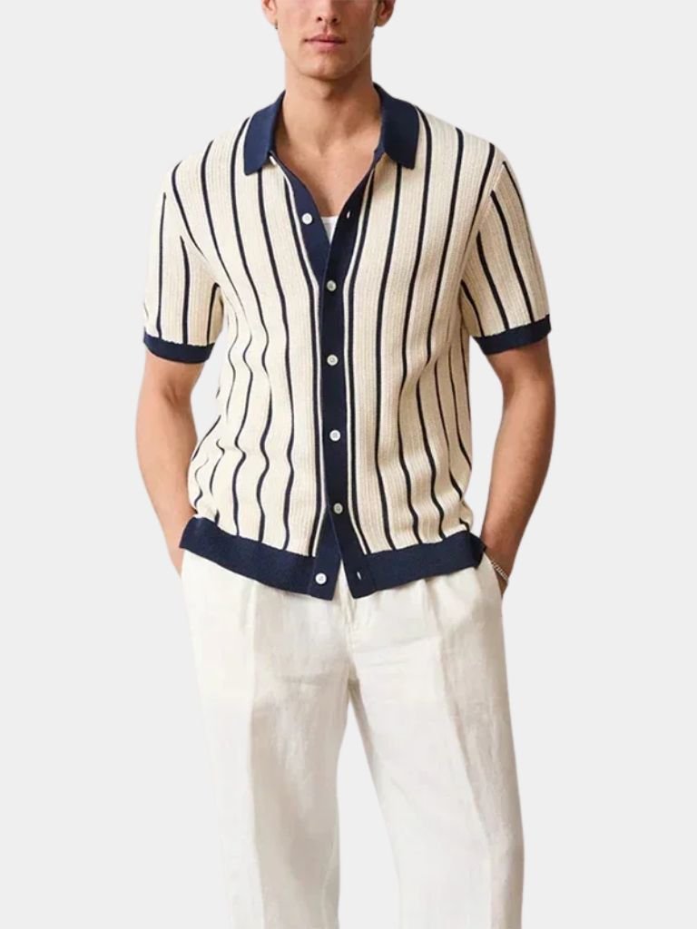 Preston | Striped Button-Front Knit Polo