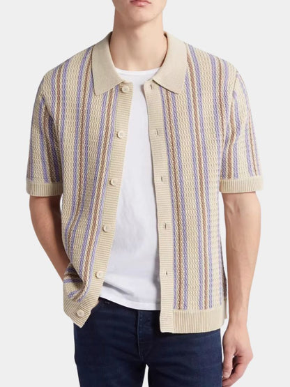 Preston | Striped Button-Front Knit Polo