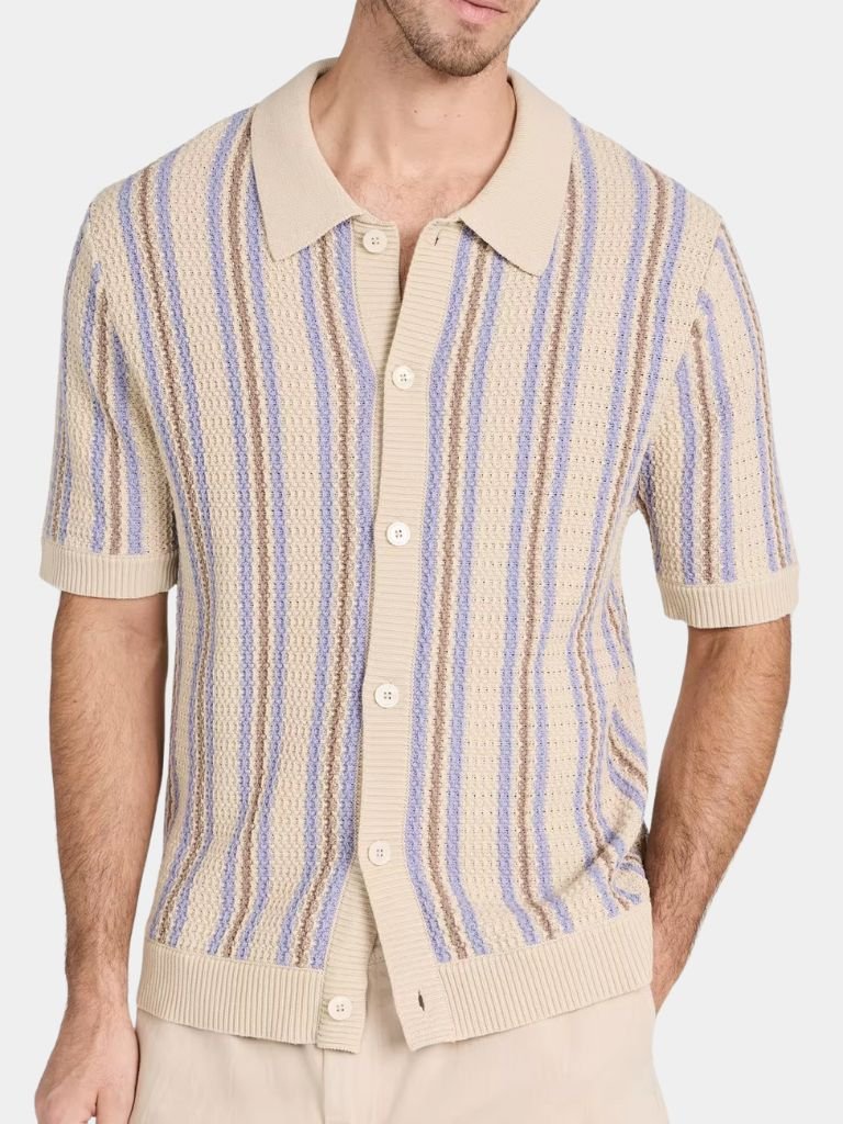 Preston | Striped Button-Front Knit Polo