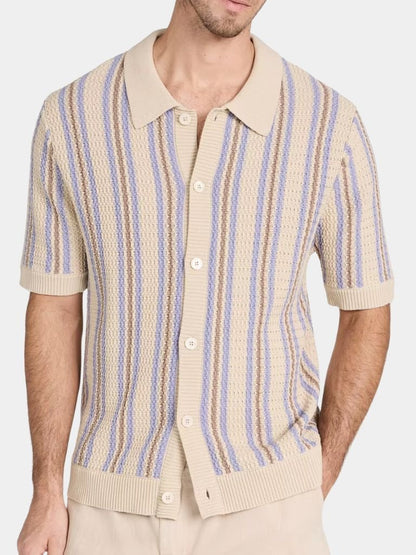 Preston | Striped Button-Front Knit Polo