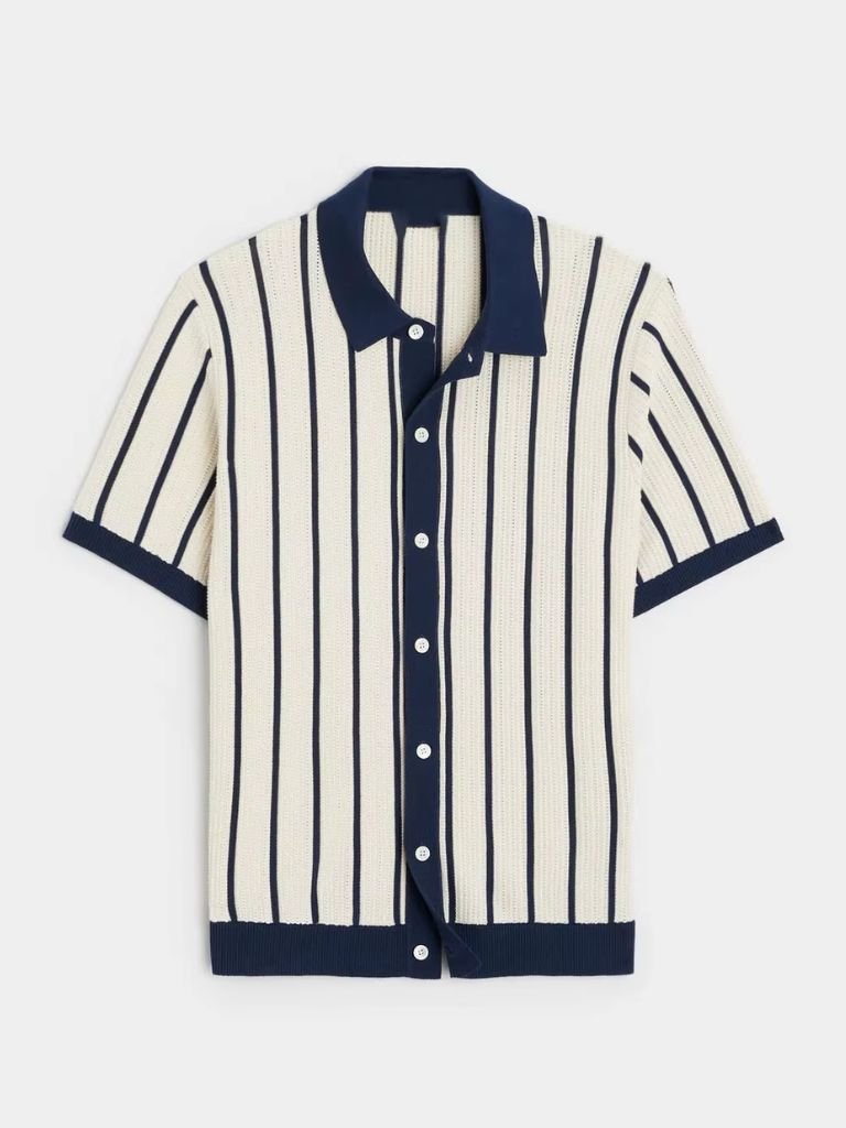 Preston | Striped Button-Front Knit Polo
