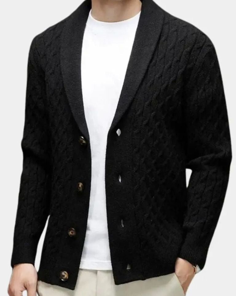 Patrick | Brown Cable-Knit Shawl Cardigan