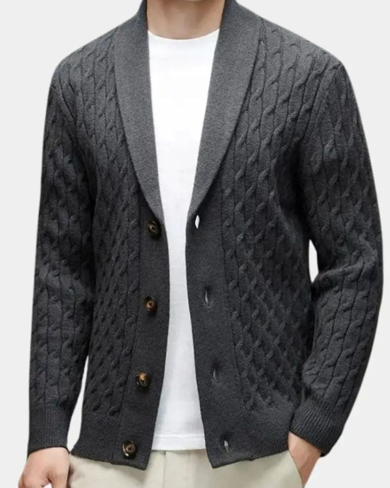 Patrick | Brown Cable-Knit Shawl Cardigan