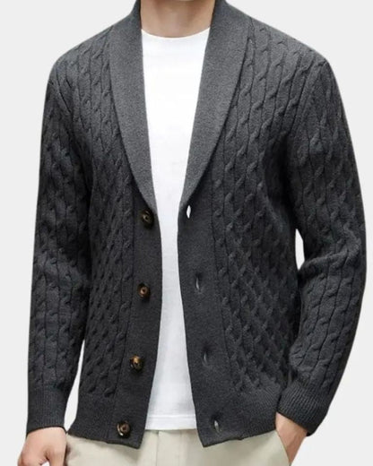 Patrick | Brown Cable-Knit Shawl Cardigan