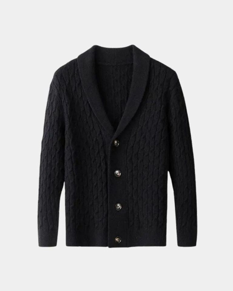 Patrick | Brown Cable-Knit Shawl Cardigan