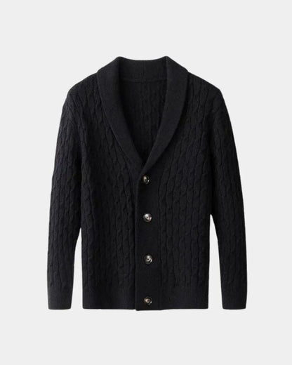 Patrick | Brown Cable-Knit Shawl Cardigan