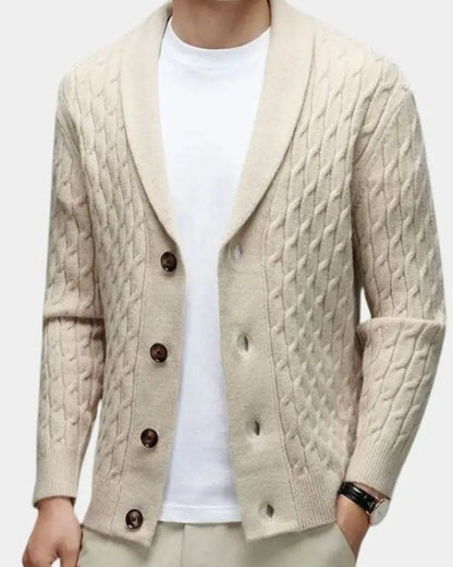 Patrick | Brown Cable-Knit Shawl Cardigan