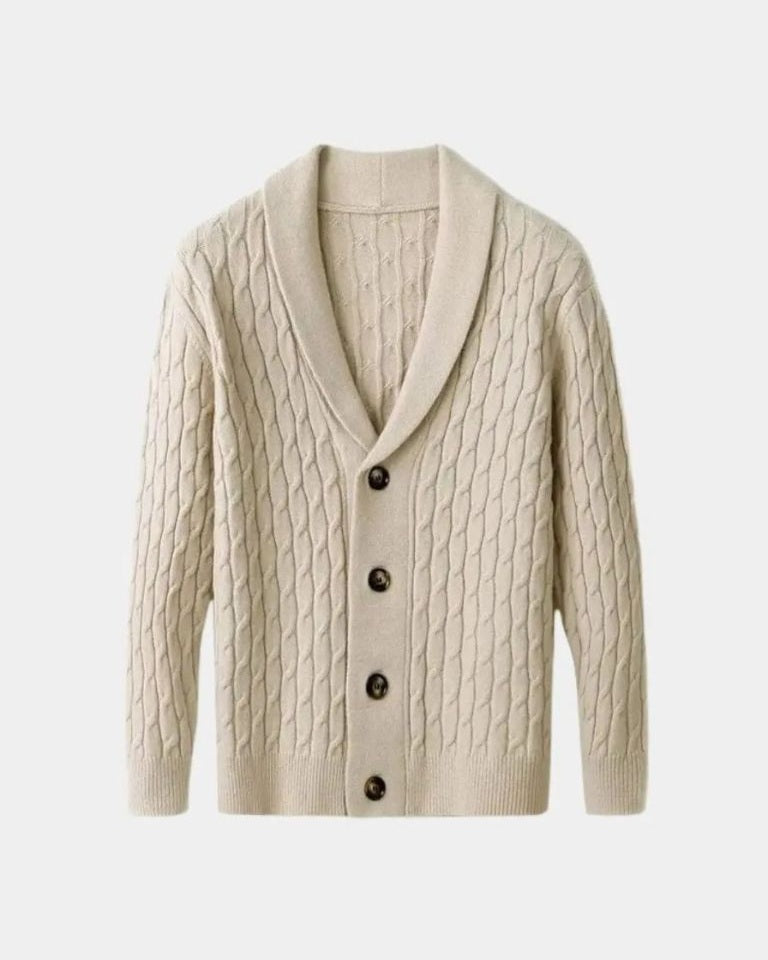 Patrick | Brown Cable-Knit Shawl Cardigan