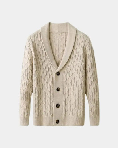 Patrick | Brown Cable-Knit Shawl Cardigan