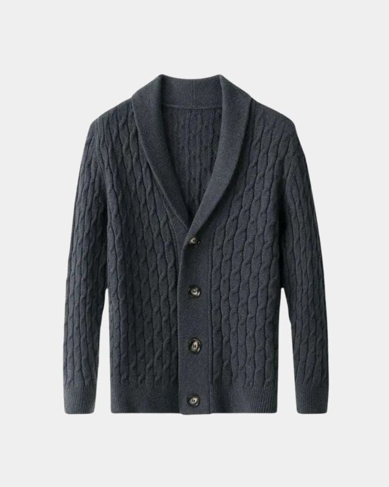 Patrick | Brown Cable-Knit Shawl Cardigan