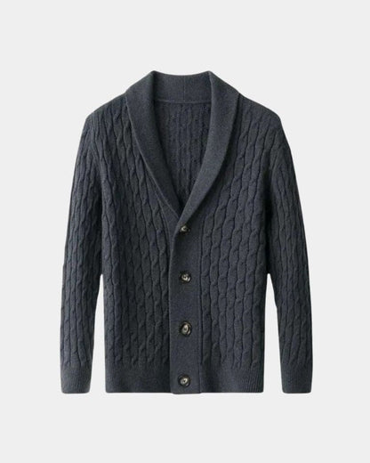 Patrick | Brown Cable-Knit Shawl Cardigan