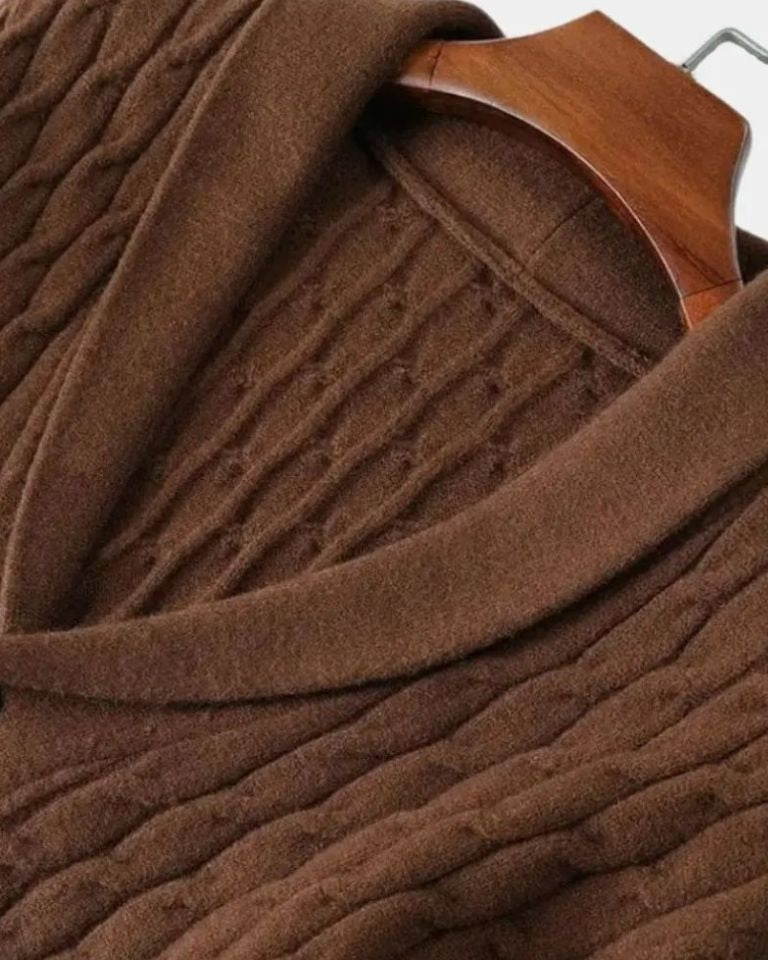 Patrick | Brown Cable-Knit Shawl Cardigan