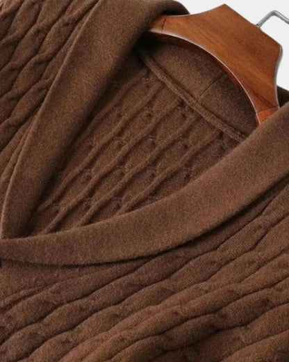 Patrick | Brown Cable-Knit Shawl Cardigan