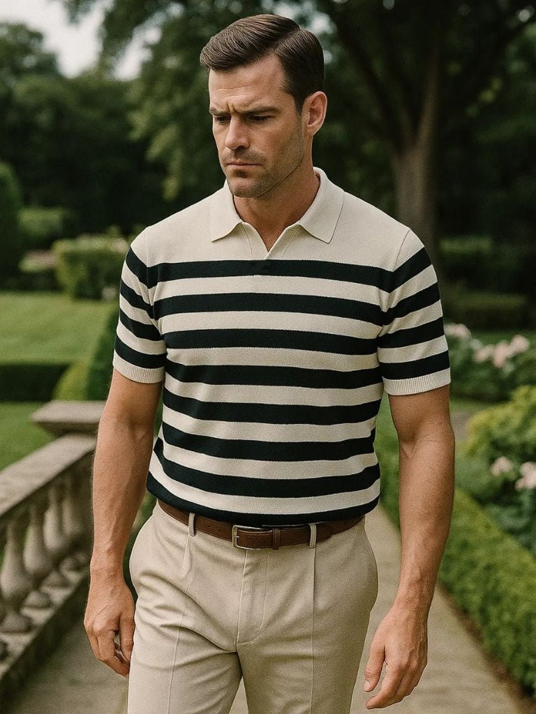 Patrick | Black and White Striped Polo