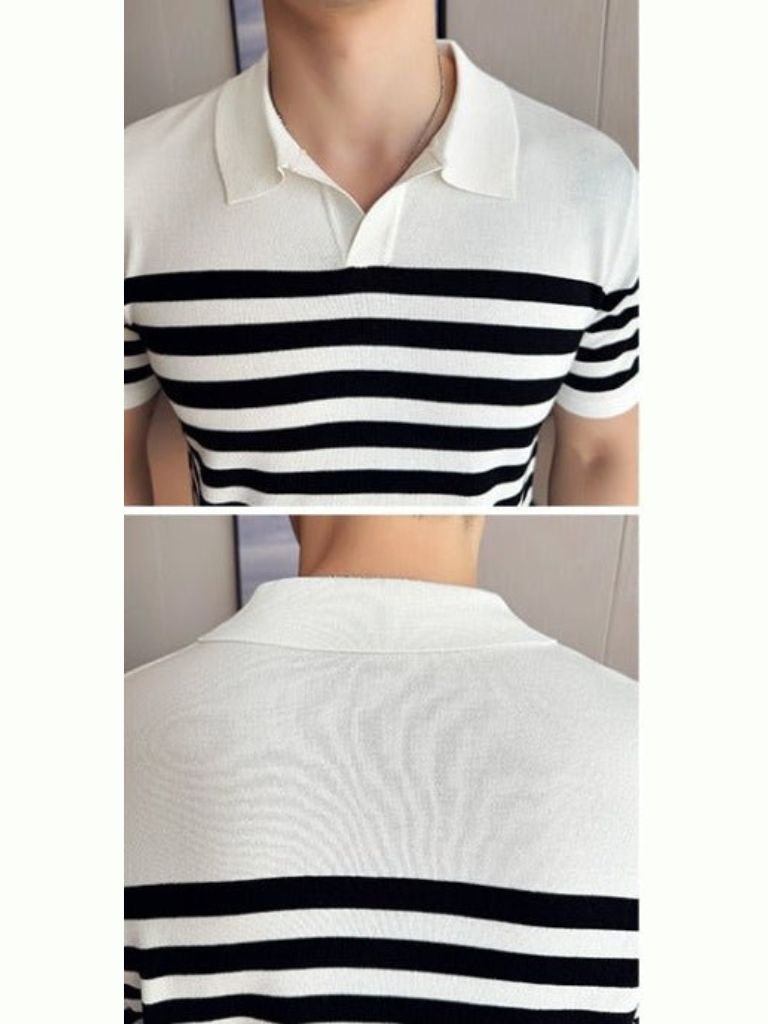 Patrick | Black and White Striped Polo