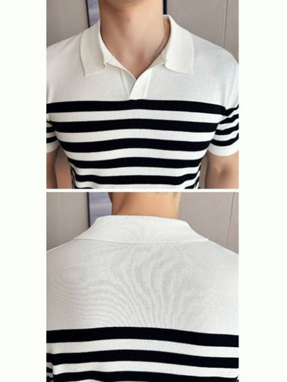 Patrick | Black and White Striped Polo