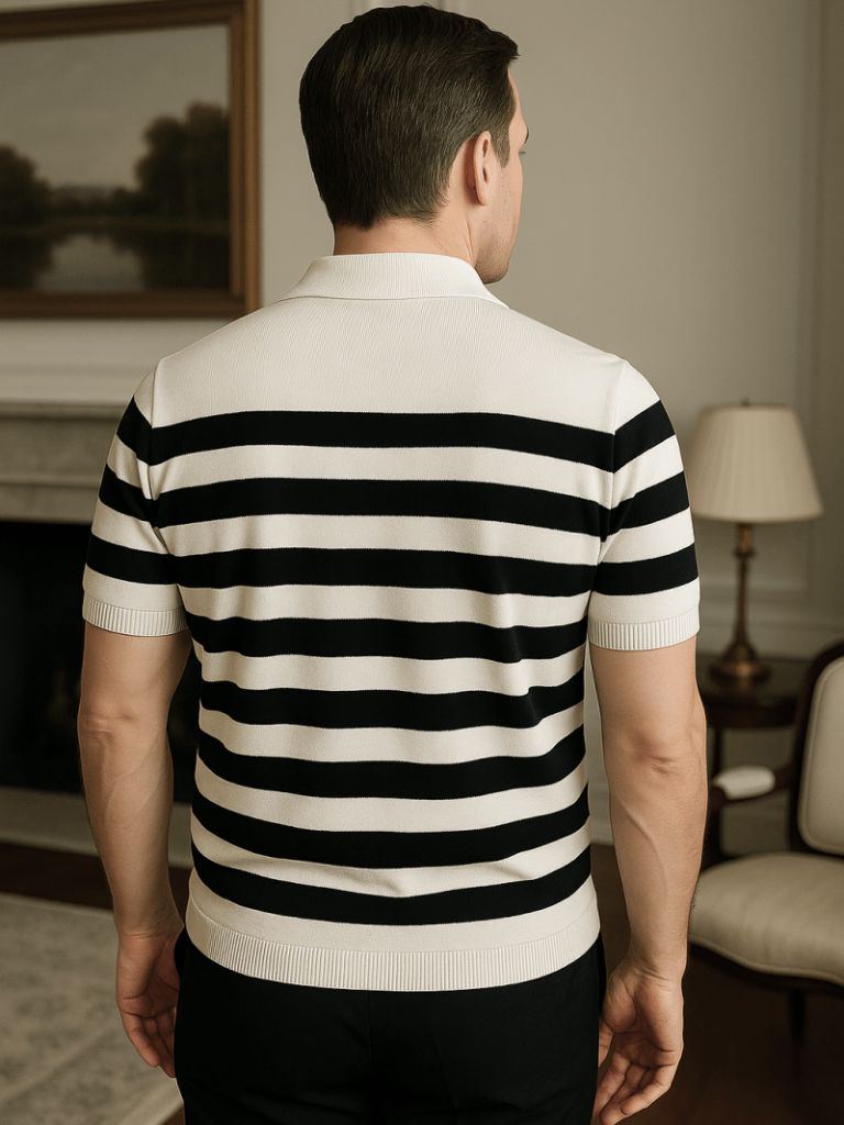 Patrick | Black and White Striped Polo