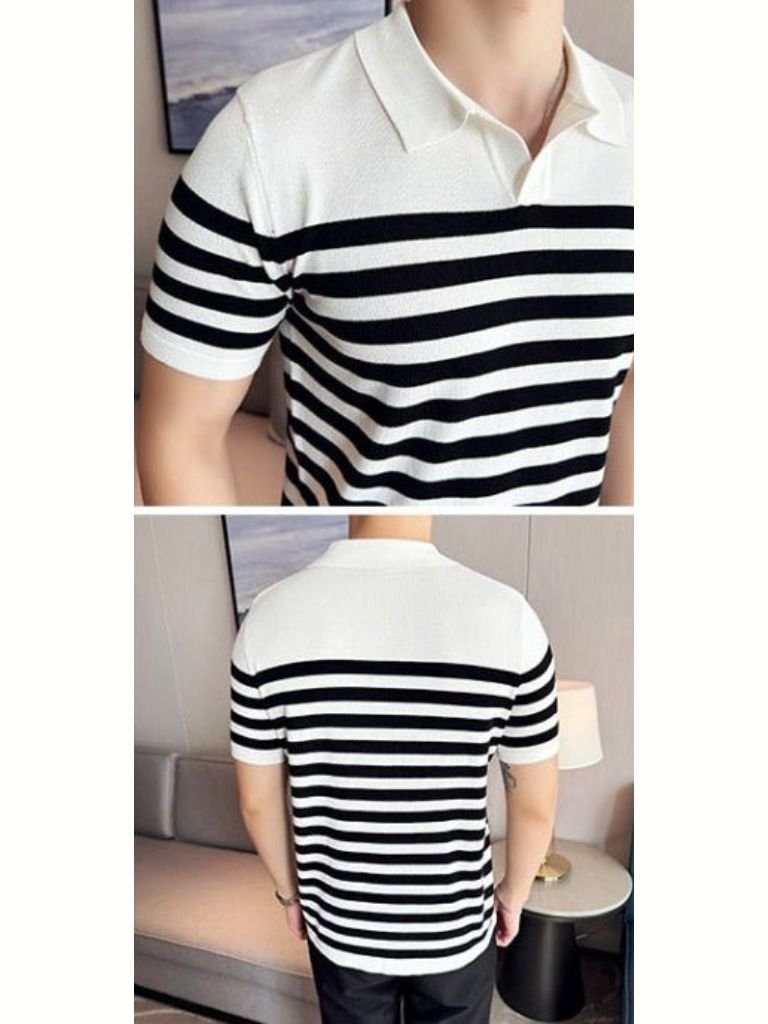 Patrick | Black and White Striped Polo