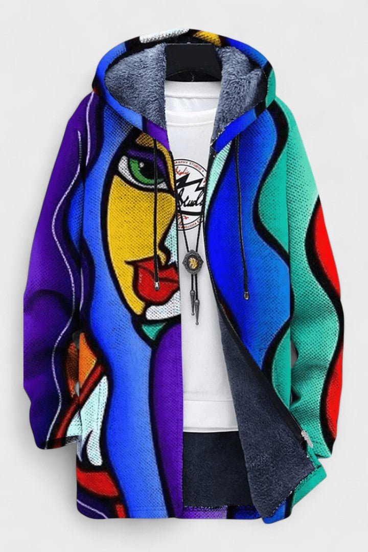 Polly | Abstract Face Hooded Zip Jacket