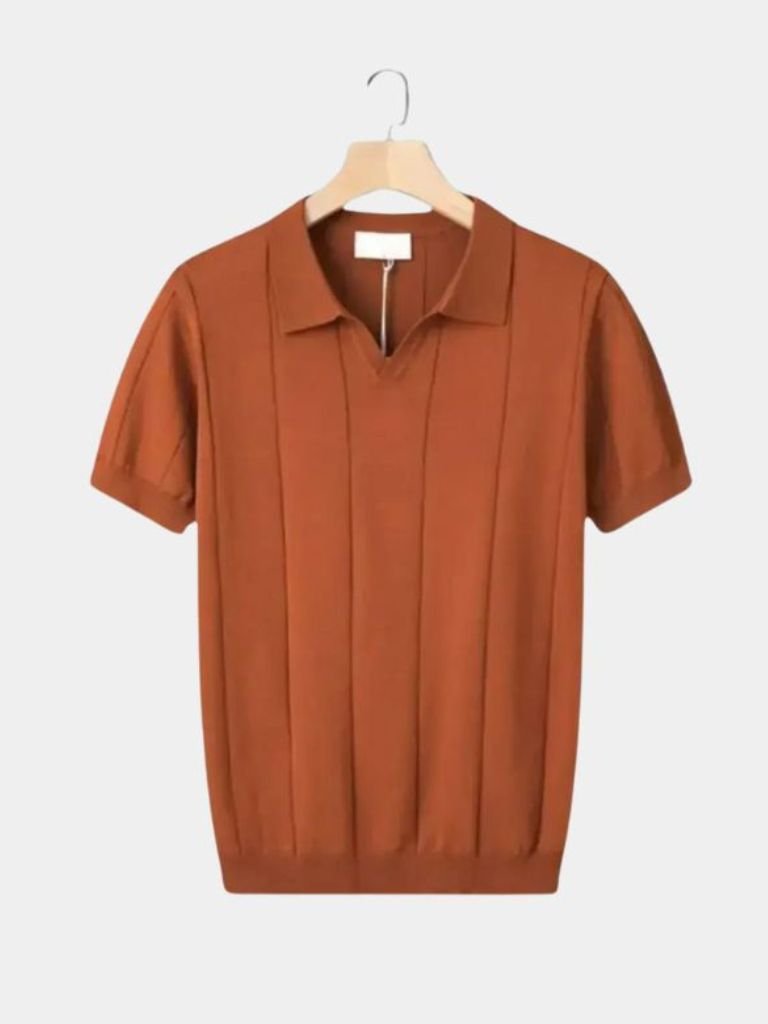 Peter | Blue Textured Open-Collar Polo