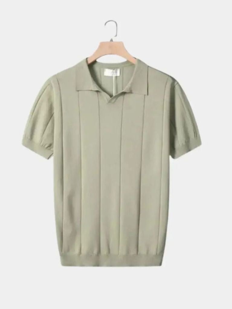 Peter | Blue Textured Open-Collar Polo