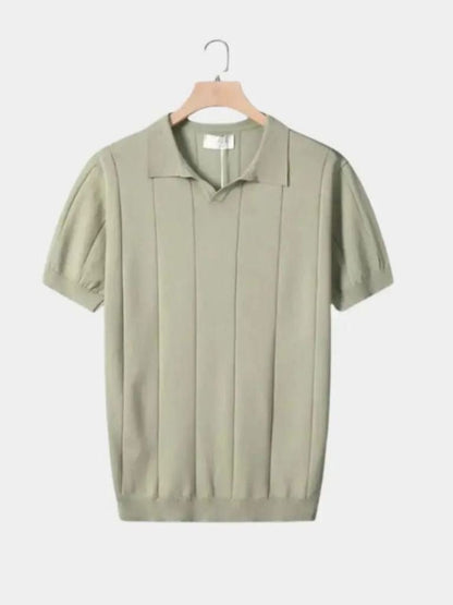 Peter | Blue Textured Open-Collar Polo