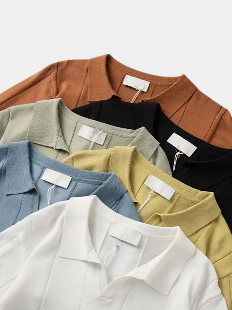 Peter | Blue Textured Open-Collar Polo