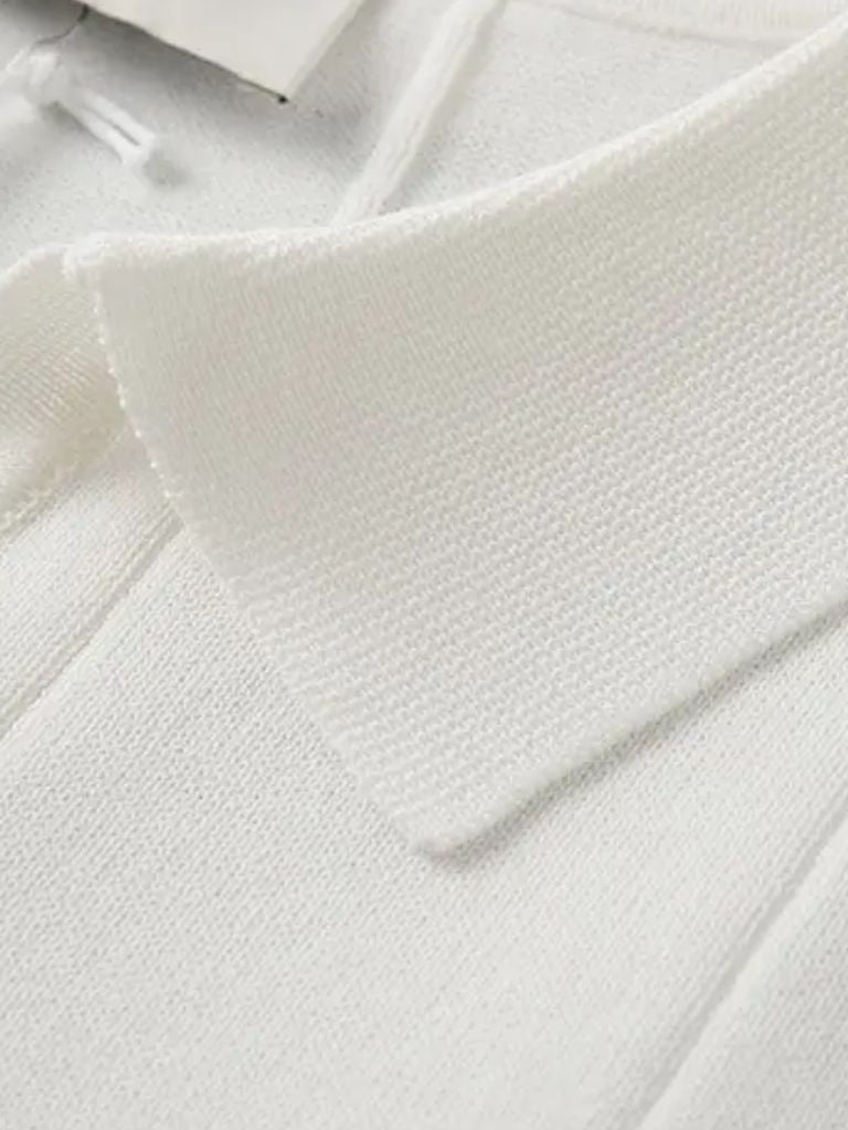 Peter | Blue Textured Open-Collar Polo