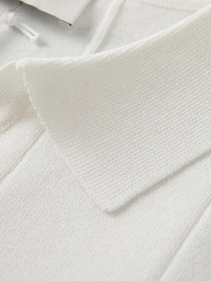 Peter | Blue Textured Open-Collar Polo