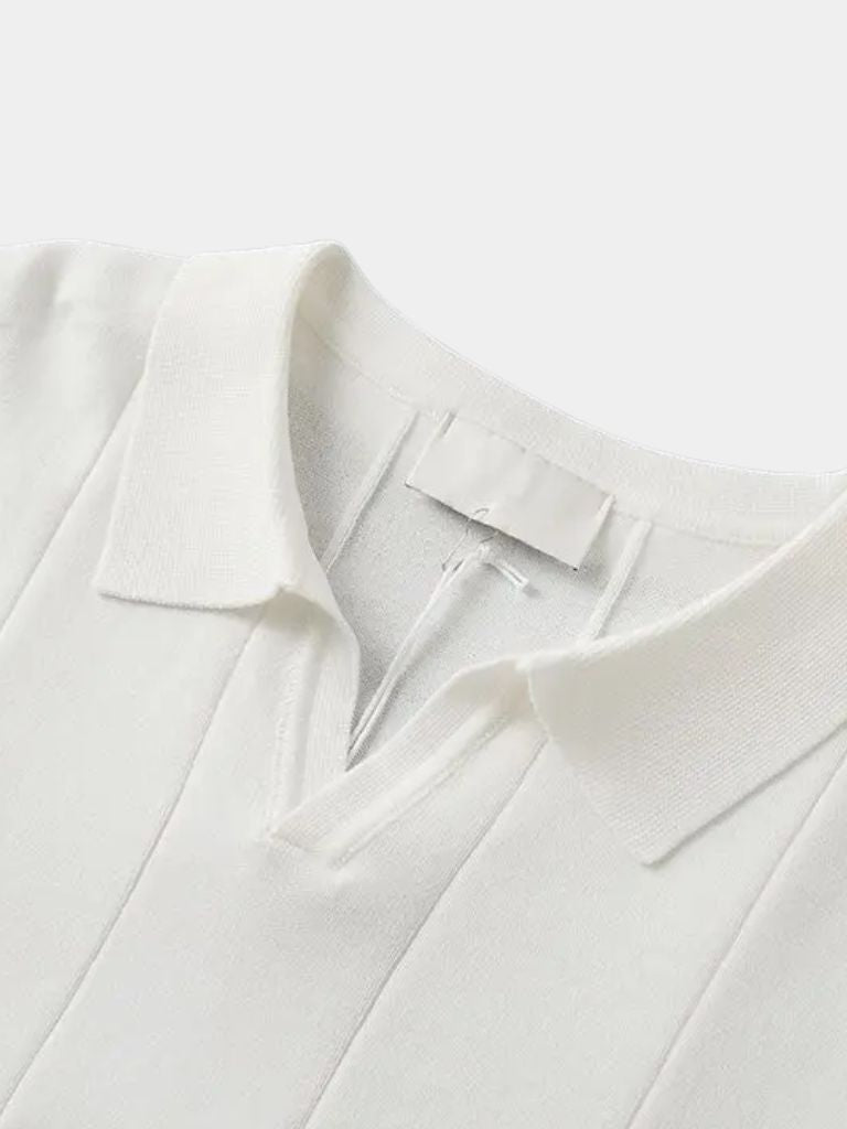 Peter | Blue Textured Open-Collar Polo
