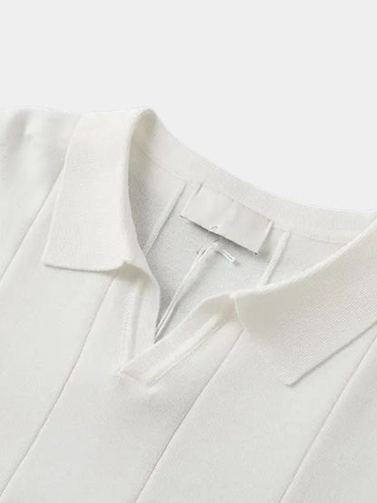 Peter | Blue Textured Open-Collar Polo