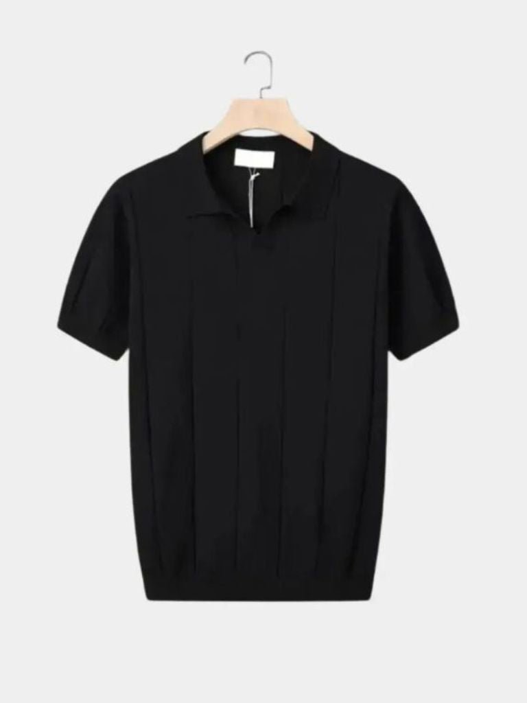 Peter | Blue Textured Open-Collar Polo