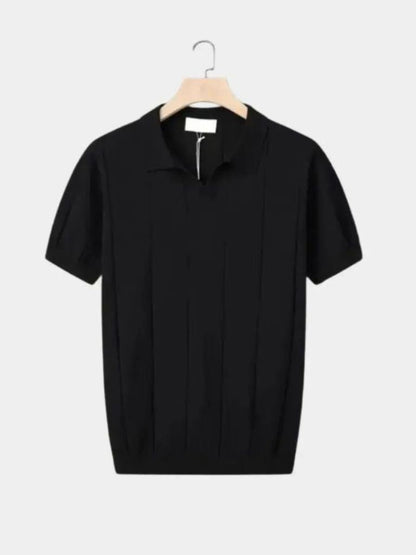 Peter | Blue Textured Open-Collar Polo