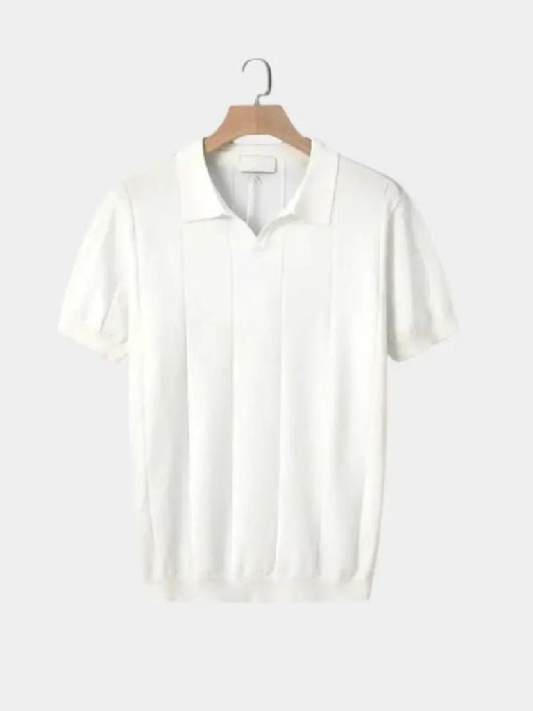 Peter | Blue Textured Open-Collar Polo