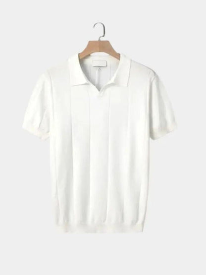 Peter | Blue Textured Open-Collar Polo