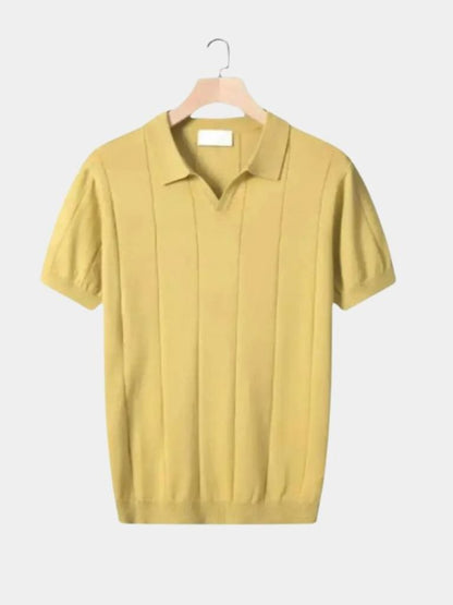 Peter | Blue Textured Open-Collar Polo