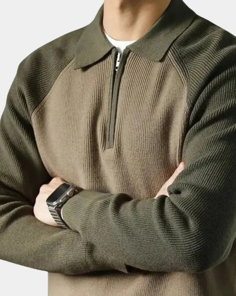 Peter | Taupe Raglan Half-Zip Jumper