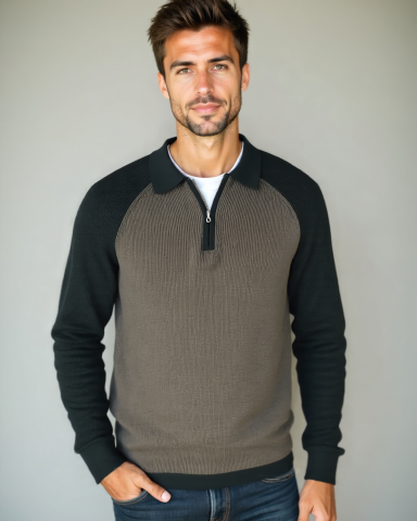 Peter | Taupe Raglan Half-Zip Jumper