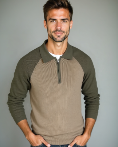 Peter | Taupe Raglan Half-Zip Jumper