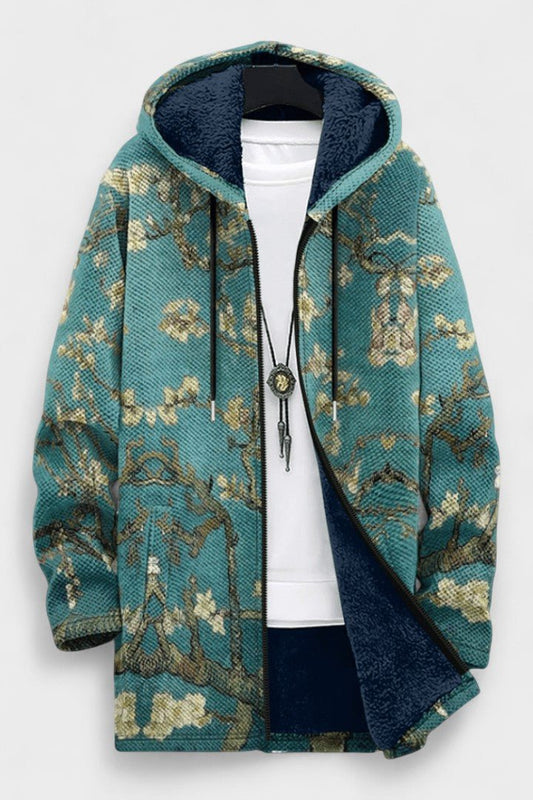 Petra | Teal Ornamental Hooded Zip Jacket