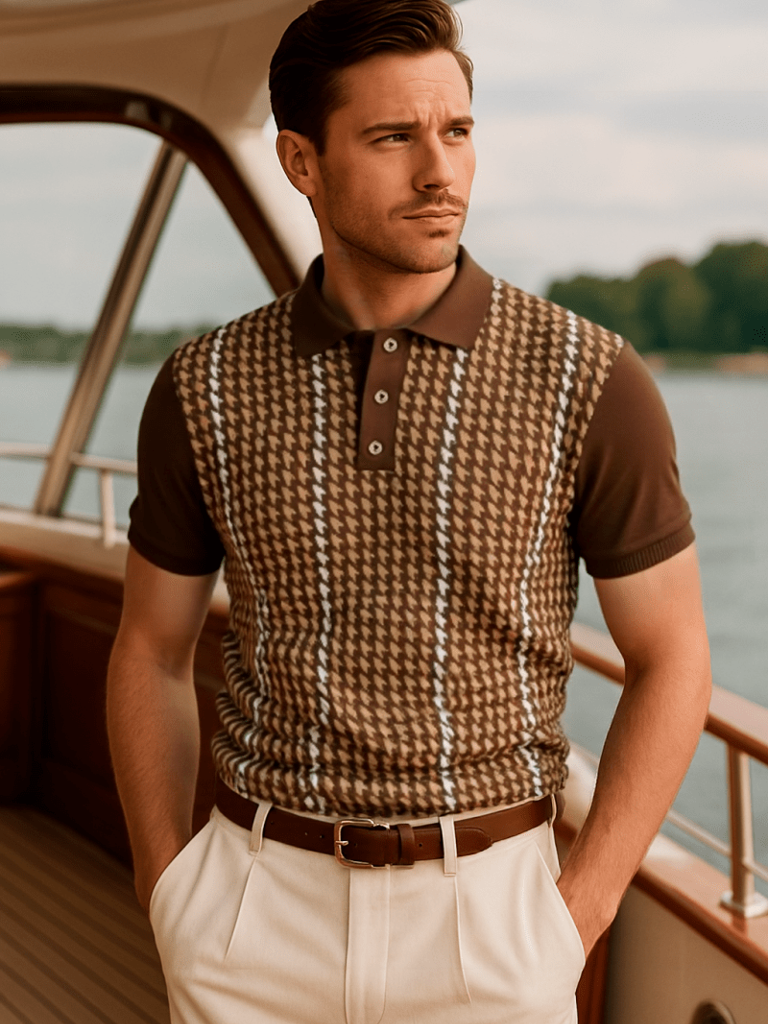 Philip | Brown Patterned Knit Polo