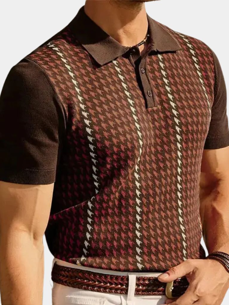 Philip | Brown Patterned Knit Polo