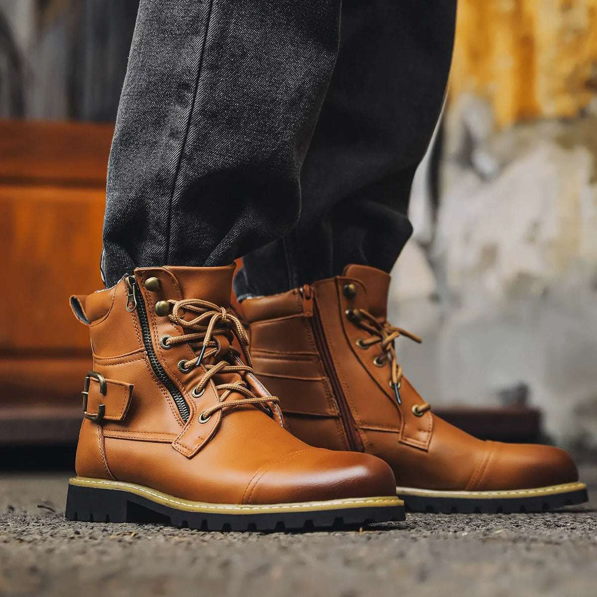 Fergus | Black Buckle Lace-Up Boots