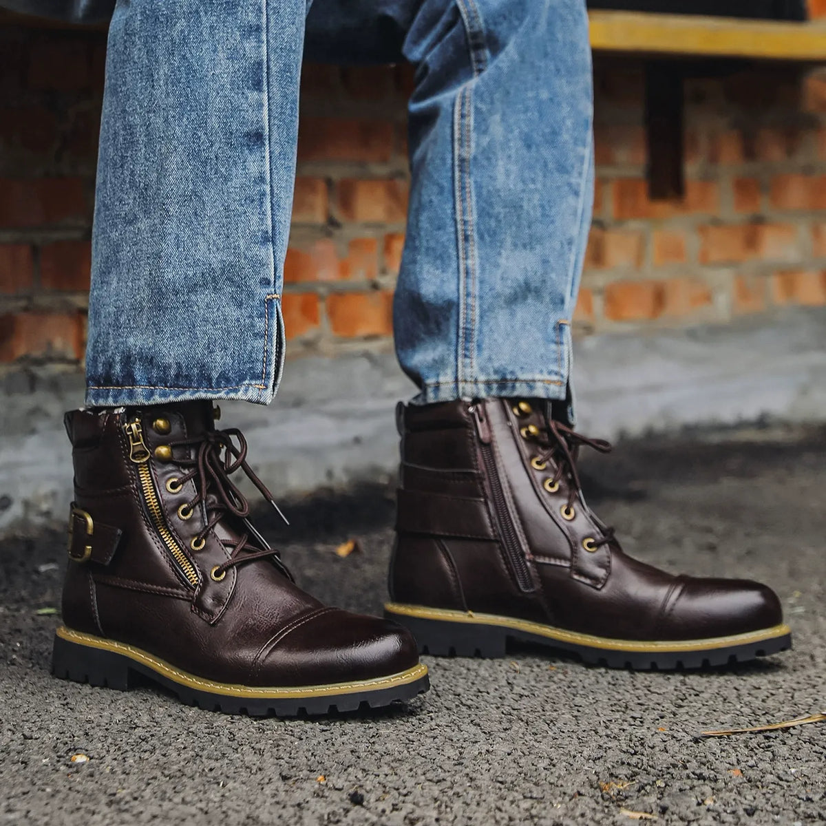 Fergus | Black Buckle Lace-Up Boots