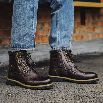 Fergus | Black Buckle Lace-Up Boots