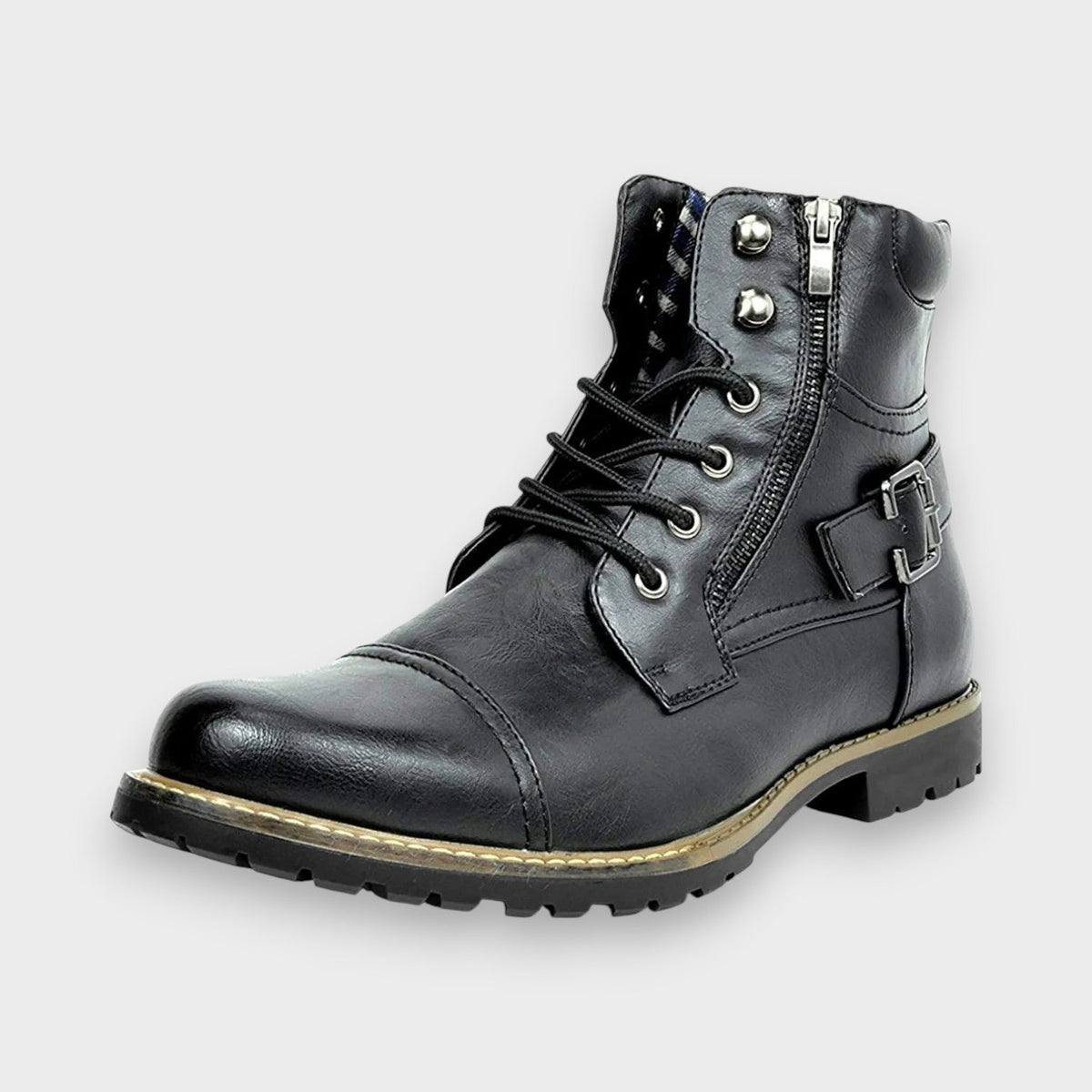 Fergus | Black Buckle Lace-Up Boots
